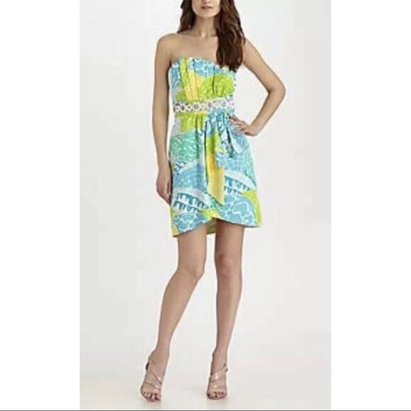 Lilly Pulitzer Crystal Strapless Dress Lagoon Blue Green Resort Wear Size 0 - Picture 2 of 10
